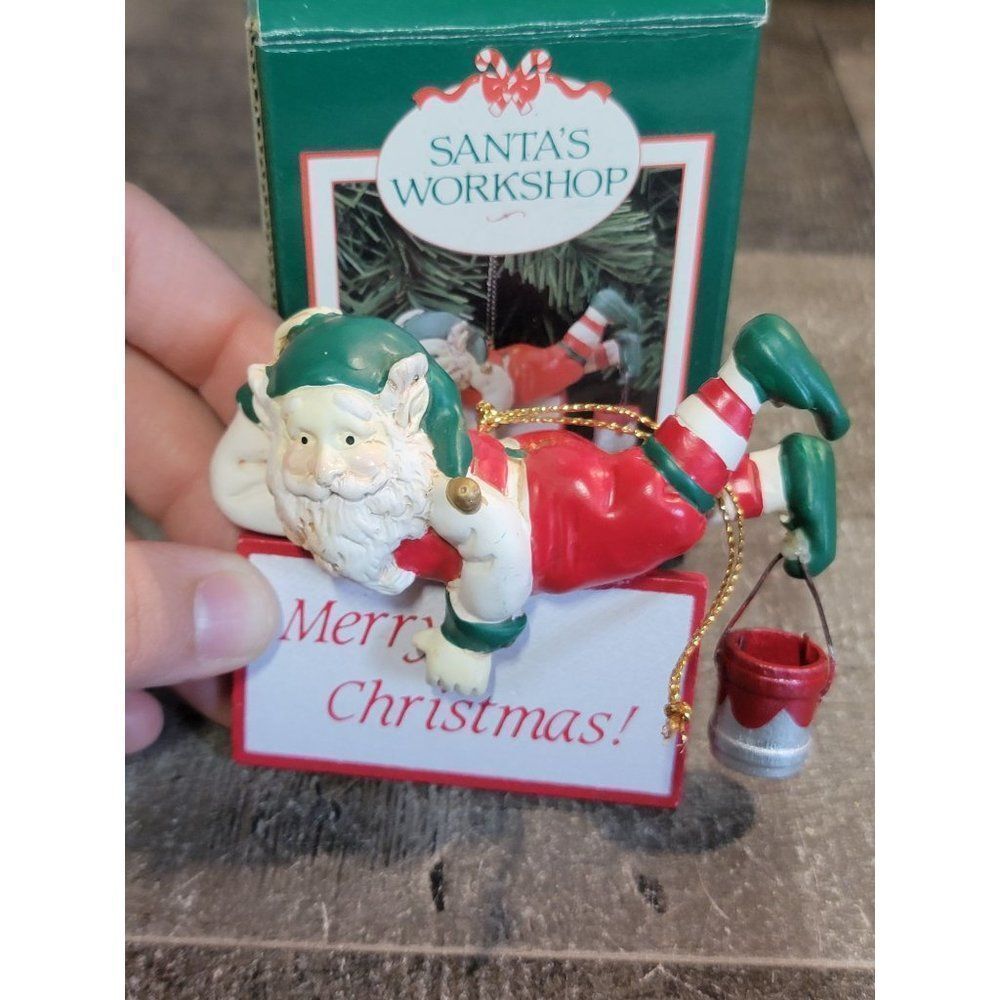 Santa's Workshop elf painting sign ornament Xmas decor